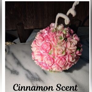 Hand Poured Soy Cinnamon Scented Pink Floral Cupcake Candle-Pink & Green